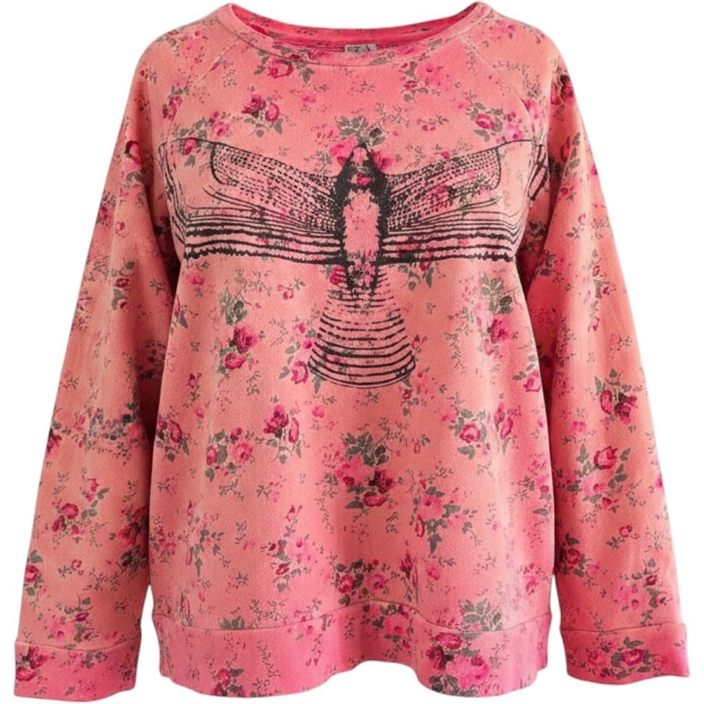 Magnolia Pearl Love Supply Co Pink Floral Bird Graphic Raglan Sweatshirt OS